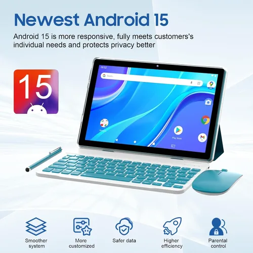 Miniatura 4 de Tableta Android 15 de 10 pulgadas con teclado 64 GB ROM+12 GB RAM (expansión 4+8) Soporta expansión de 1 TB 2MP+8MP cámara dual 6000mAh 5G WiFi-6