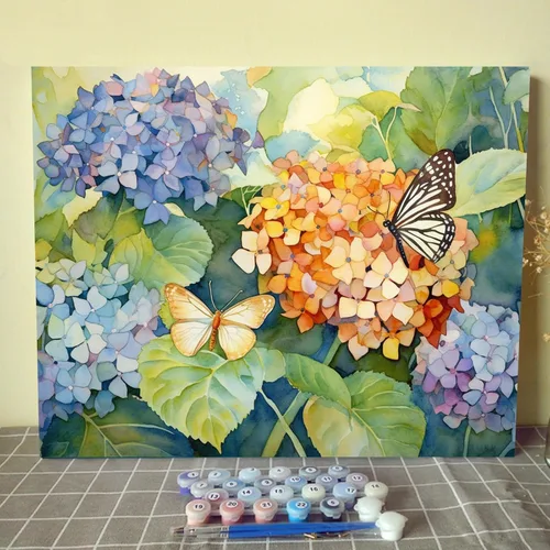 Miniatura 16 de Tucocoo Kits de pintura de paisaje de girasoles por números con pinceles y pigmento acrílico sobre lienzo para adultos, patrón de mariposas y flores