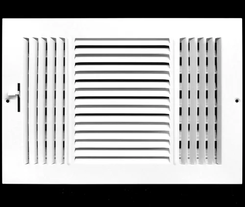 Rejilla de suministro de aire de 3 vías de 10 pulgadas x 6 pulgadas - Tapa de ventilación y difusor - Cara plana estampada - Blanco. Dimensiones
