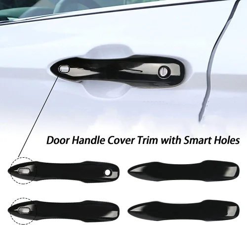 Miniatura 6 de Tapas negras para espejo de puerta lateral + cubiertas de manija de puerta de repuesto para accesorios Toyota Camry 2018, 2019, 2020, 2021, 2022