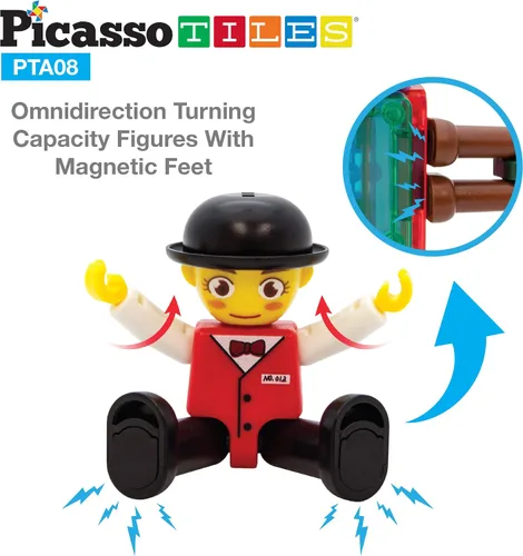 Miniatura 5 de PicassoTiles 16 figuras de acción + 60 cubos magnéticos de rompecabezas, paquete de expansión de personajes magnéticos, paquete de juego