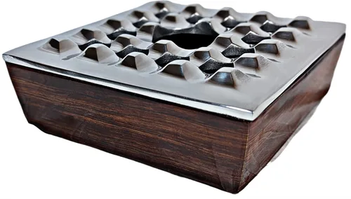 Cenicero con tapa para puros, diseño de madera metálica, ceniceros resistentes al viento para oficina en casa, mesa, exterior, patio, balcón al aire