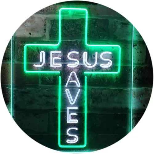 Miniatura 19 de ADVPRO Placa de pared con diseño de Jesús salva cruz, regalos de inauguración de la casa, letrero de neón LED de doble color, azul y rojo, 8.5 x 12