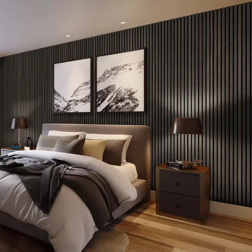 Miniatura 4 de MSI Paquete de 4 paneles de pared de listones de madera acústica para decoración de interiores, paneles de madera acanalados 3D que absorben