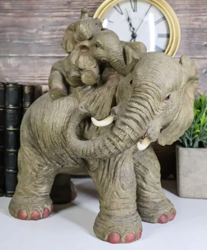 Miniatura 9 de Ebros - Estatua de elefante de vida silvestre y 2 terneros a cuestas, 10.5 pulgadas de alto, resina de safari, elefantes, escultura familiar