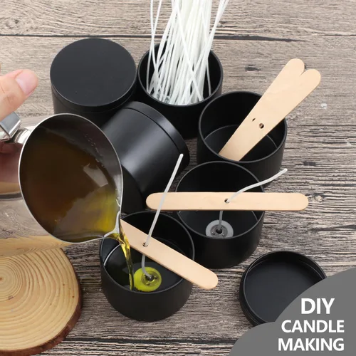 Miniatura 5 de DINGPAI 24 latas de velas negras, lata vacía negra de 4 onzas con tapas para hacer velas de bricolaje, tarros de velas negras mate para hacer velas