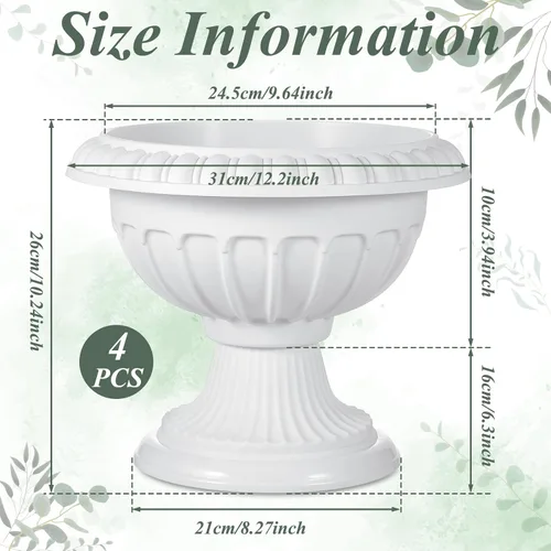 Miniatura 2 de Zhehao 1 maceta clásica de plástico para exteriores, 12 x 10 pulgadas, macetas tradicionales de pedestal para exteriores, jarrones blancos grandes
