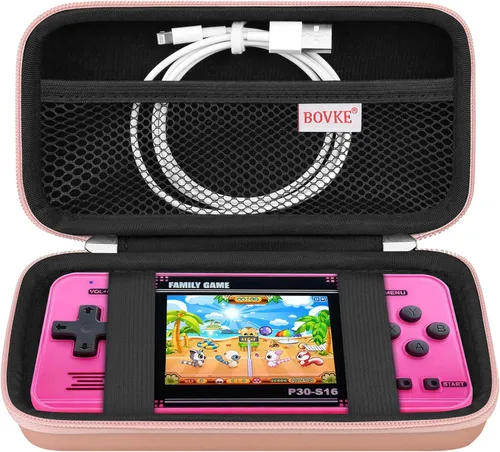 BOVKE Funda de transporte para juego de mano WELLST·G para niños, 220 videojuegos retro precargados, mini juguete electrónico de arcade para niños y