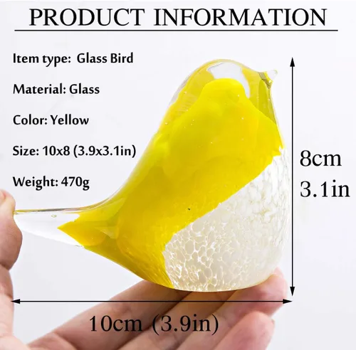 Miniatura 2 de QFkris Figura de pájaro de cristal soplado hecha a mano de 4 pulgadas, regalo para Navidad, cumpleaños, decoración del hogar, pisapapeles amarillo