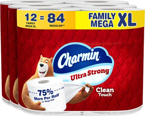 Charmin Papel higiénico ultra fuerte y limpio, 12 rollos Mega XL familiares = 84 rollos regulares
