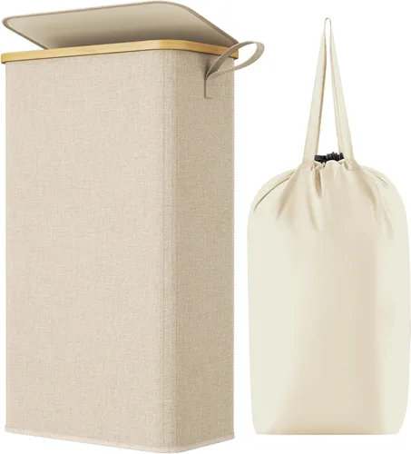 Miniatura 12 de Lifewit Cesto de Ropa Sucia Doble de 120L con Tapa, Cesto Grande Dual para Ropa Sucia con Bolsas Removibles, 2 Secciones Cestos Estéticos para Ropa