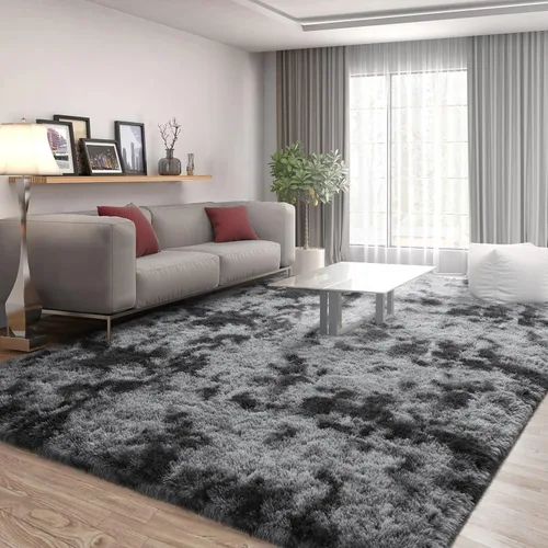 Miniatura 2 de FlyDOIT Alfombras Grandes para Sala de Estar, 5x8 Pies Alfombra Shaggy Teñida con Tie-Dye Gris Oscuro, Alfombras Mullidas Tipo Manta, Alfombras