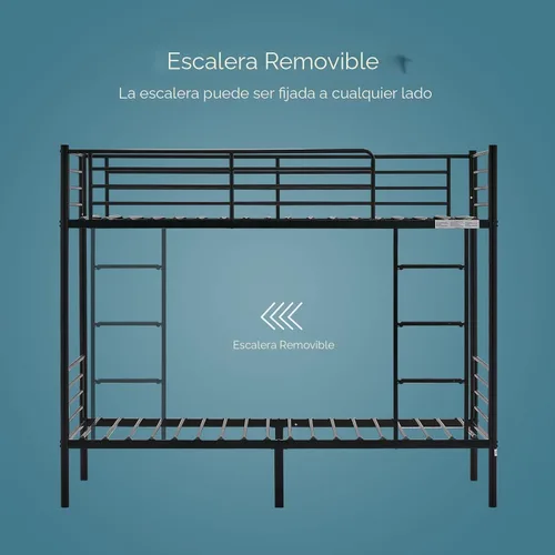 Miniatura 4 de Bonnlo Litera individual sobre individual para niños, adolescentes y adultos, cama resistente de 2 pisos con escalera plana y barandilla de 13