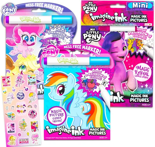 My Little Pony Imagine - Juego de 3 libros para colorear de tinta sin desorden MLP para niños, recuerdos y actividades de fiesta de My Little Pony
