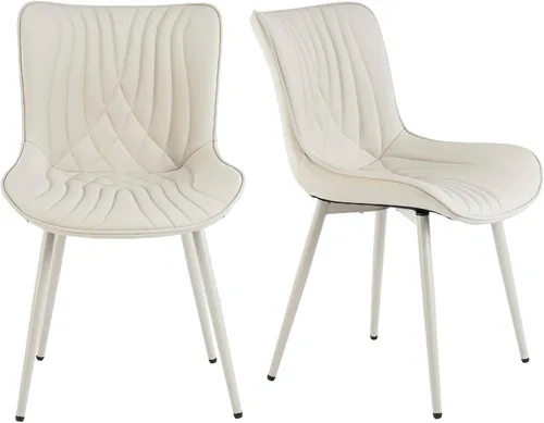 Miniatura 7 de YOUTASTE Juego de 2 sillas de comedor color crema, sillas de cocina modernas y cómodas de mediados de siglo, piel sintética tapizada, patas de metal