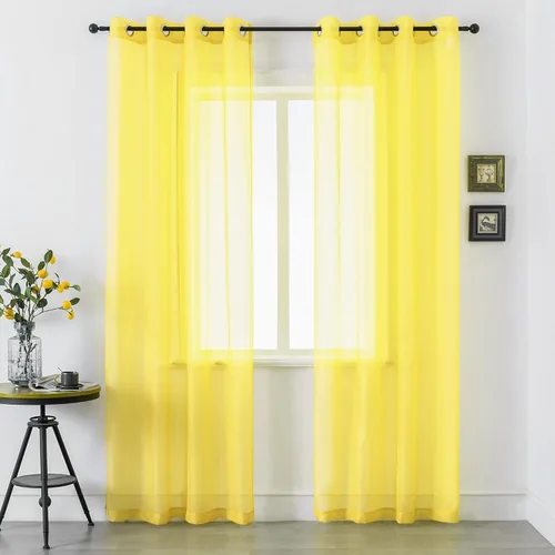 Miniatura 36 de DUALIFE Cortinas Amarillas de 72 Pulgadas de Largo para Dormitorio Juego de 2 Paneles con Ojales Ventana Semi Voile Filtrado de Luz Cortinas