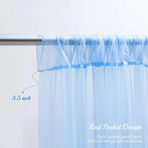 Miniatura 7 de Cortina de telón de fondo de tul azul bebé de 10 x 10 pies para fiestas, cortinas de fondo transparentes para bodas, baby shower, baby shower