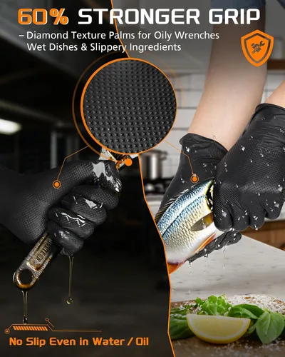 Miniatura 4 de wcy Anboson - Guantes de nitrilo desechables sin látex de 9 mil, color negro, XLarge, 30PCS