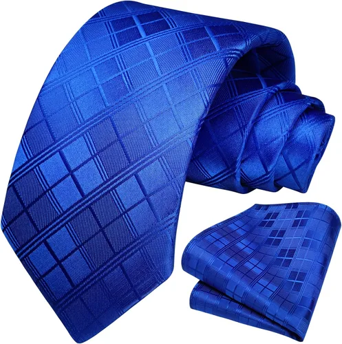 Miniatura 326 de HISDERN Conjunto de corbata a cuadros a cuadros pañuelo tejido clásico formal para hombre corbata y bolsillo cuadrado