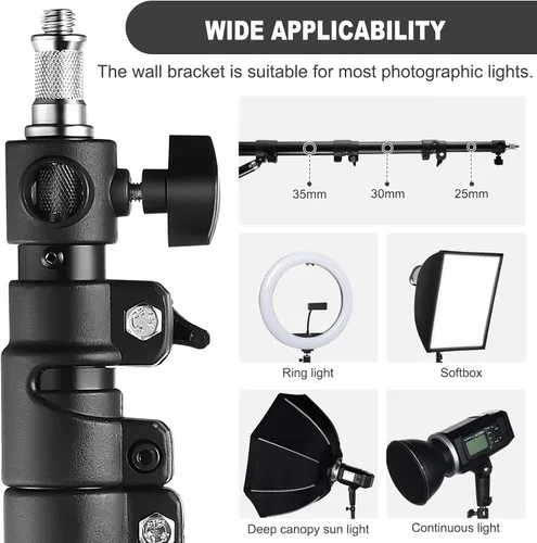 Miniatura 2 de LOMTAP Soporte de anillo de luz de montaje en pared ajustable de 45.7" Brazo de pluma para iluminación de fotografía Estudio, Montaje en pared