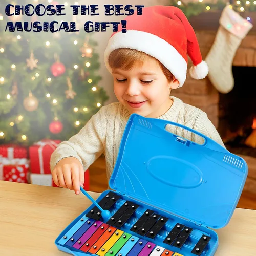 Miniatura 7 de MINIARTIS Glockenspiel Xilófono Xilófono de 25 notas con teclas metálicas coloridas para niños Instrumento musical de percusión Juguete Azul