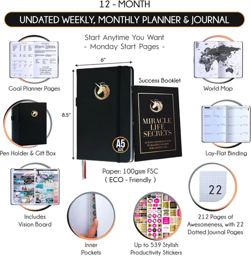 Miniatura 2 de Life Planner - Agenda diaria, semanal y mensual sin fecha con sección de presupuesto, un viaje de 12 meses para aumentar la productividad