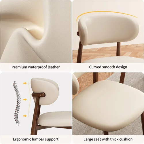 Miniatura 5 de Juego de 4 sillas de comedor y cocina, modernas, tapizadas en cuero estilo granja, con patas de metal, nogal/beige 18 pulgadas Beige/Nogal