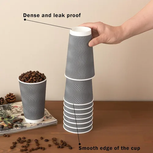 Miniatura 4 de Clawsoff Paquete de 90 tazas de café desechables de 16 onzas sin tapas, tazas de café de papel ondulado aislado gris de 16 onzas, tazas de papel