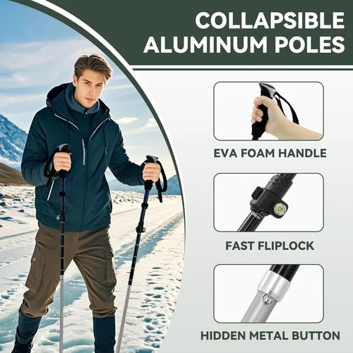 Miniatura 3 de Bastones de senderismo plegables – Paquete de 2 bastones de senderismo de aluminio, bastones ligeros para personas mayores, hombres, mujeres