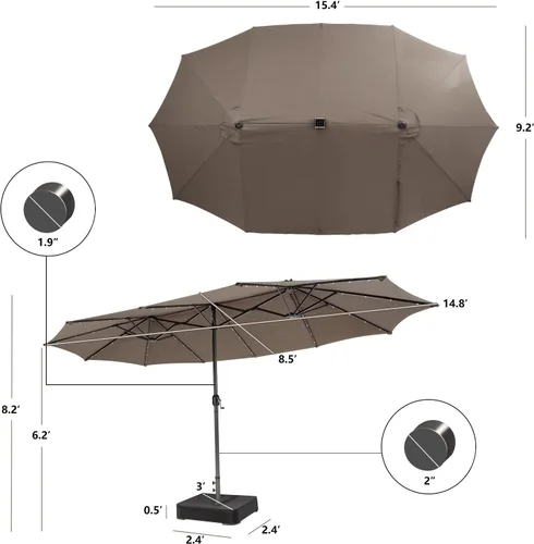 Miniatura 8 de Giantex Paraguas grande de 15 pies para exteriores de doble cara, 48 luces solares, panel solar de carga automática, sombrilla de patio extragrande