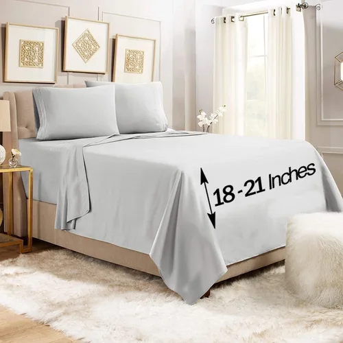 Miniatura 32 de Empyrean - Juego de 4 sábanas bajeras de bolsillo extra profundo de 110 GSM, juego de 4 sábanas de bolsillo extra profundo de 110 GSM, sábanas