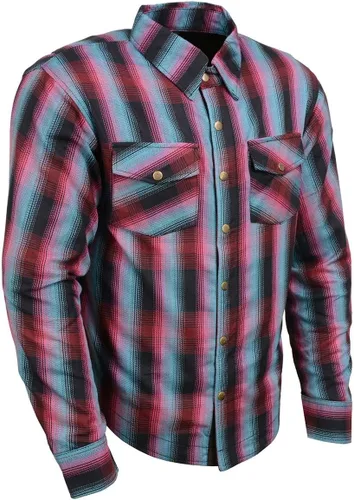 Milwaukee Leather MPM1654 Men's Plaid Flannel Biker Shirt with CE Approved Armor - Reinforced w/Aramid Fiber