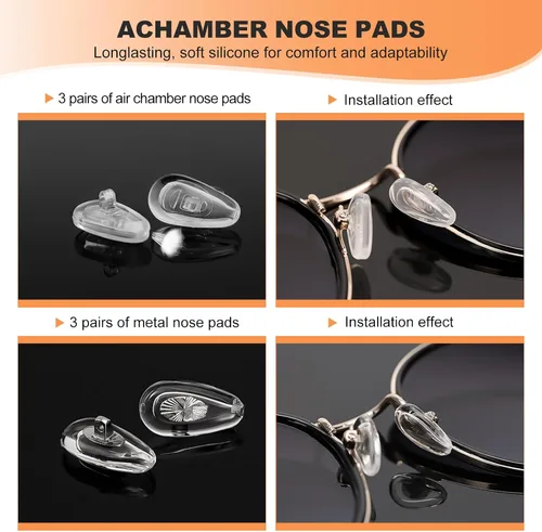 Miniatura 4 de Almohadillas para la nariz de gafas, 6 pares kit de reparación de gafas atornillables con destornillador y tornillos pequeños, almohadillas