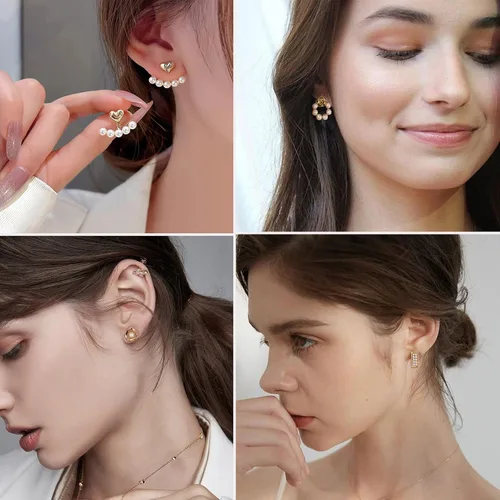 Miniatura 4 de 68 pares de aretes de oro para mujer, paquete múltiple, hipoalergénicos, surtidos para niñas, múltiples piercings, circonita cúbica, perla