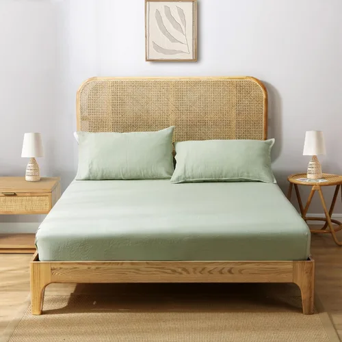 Miniatura 11 de S VICTORY SYMBOL Sábana bajera de lino 100% 78"x80" Funda de colchón 1 pieza, bolsillo profundo de 16 pulgadas, ropa de cama de lino francés natural