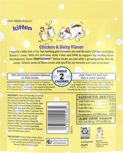Miniatura 3 de Temptations Kitten Treats - Golosinas clásicas crujientes y suaves para gatos, sabor a pollo y lácteos, bolsa de 6.3 onzas (paquete de 10)