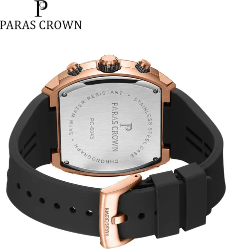 Miniatura 9 de Paras Crown Watches for Men Luxury Fashion Analog 50M Waterproof Sports Watch with Tonneau Dial Luminous Quartz Business Wrist Watch