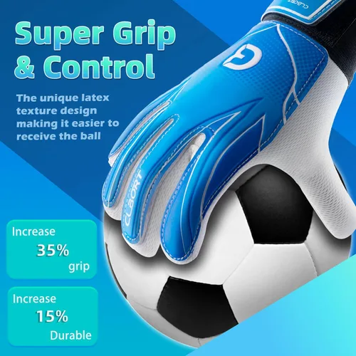Miniatura 2 de Guantes de portero de fútbol para jóvenes y niños, guantes de portero con palmas de súper agarre, guantes de fútbol antideslizantes, protección Azul