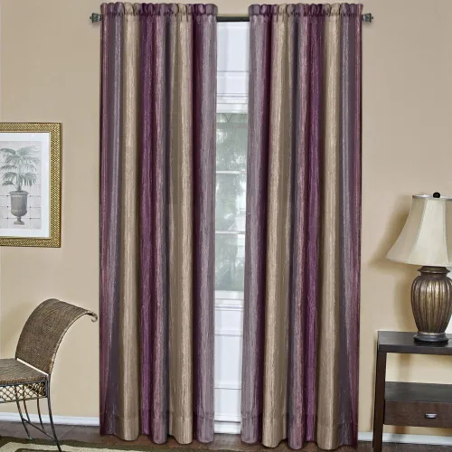 PowerSellerUSA Designer Home - Cortina semitransparente a rayas multicolor para ventana, paquete de 2 paneles (morado, 50 x 63 pulgadas, 2 paneles)