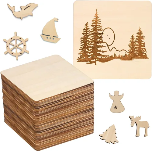 Miniatura 7 de 200 cuadrados de madera sin terminar, azulejos cuadrados de madera natural de 4 x 4 pulgadas para manualidades, pintura, tallado y decoración