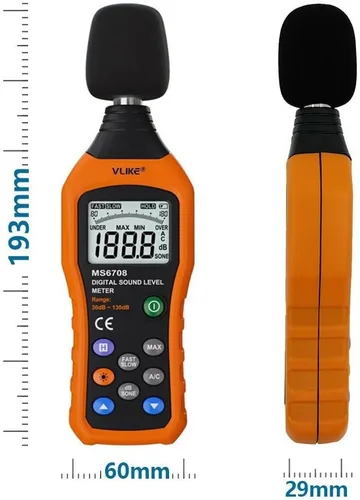 Miniatura 4 de Medidor de nivel de sonido Vlike LCD Digital audio sonido decibeles nivel de ruido Monitor dB Medición de 30 dB a 130 dB de ruido registro de fecha