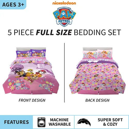 Miniatura 3 de Franco Ropa de cama súper suave para niños, juego de edredón y sábanas, 5 piezas, tamaño completo, Paw Patrol Girls