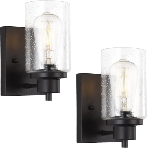 Paquete de 2 lámparas de tocador de baño, apliques de pared, modernas luces de pared de baño interiores con vidrio semillado, accesorios de pared