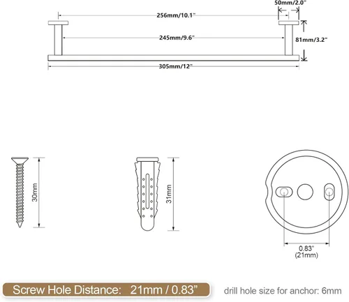Miniatura 3 de SEIDO Toallero de acero inoxidable 304 para pared de baño, longitud útil de 9.6 pulgadas, barra de toalla de mano dorada cepillada, barra de toalla