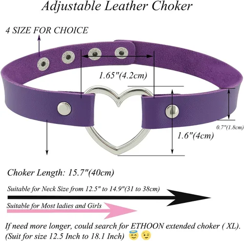 Miniatura 2 de ETHOON Gargantilla ajustable de piel con corazón, estilo punk, estilo gótico, collar suave con cadena, para mujeres y niñas