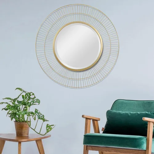 Miniatura 6 de Stonebriar Espejo de pared redondo de alambre de metal dorado de 28 pulgadas con colgador adjunto, decoración moderna decorativa para la sala