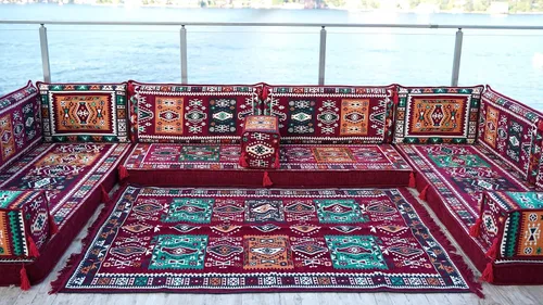 Miniatura 3 de arabicsofa Juego de asientos de sofá árabe granate en forma de U - Sofá modular bajo para sala de estar