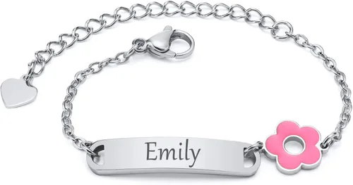 Miniatura 135 de Pulsera de barra para bebé: chapado en oro de 18 quilates, pulsera con placa de identificación personalizada para niños pequeños de mamá, nombre