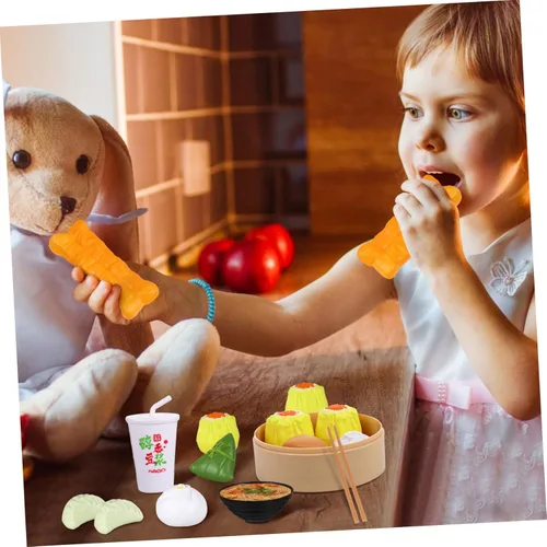 Miniatura 9 de Ipetboom Juego de 2 juegos de comida de juguete, juego de cocina, 26 piezas de desayuno chino al vapor, juego de comida para niños, familia, juego
