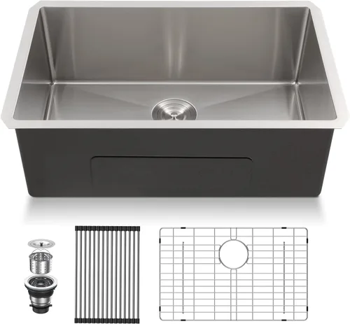 Miniatura 28 de Lordear Fregadero de cocina para interiores y exteriores de 15 x 17 con grifo plegable, Samll Bar Prep 16 calibre T304 de acero inoxidable